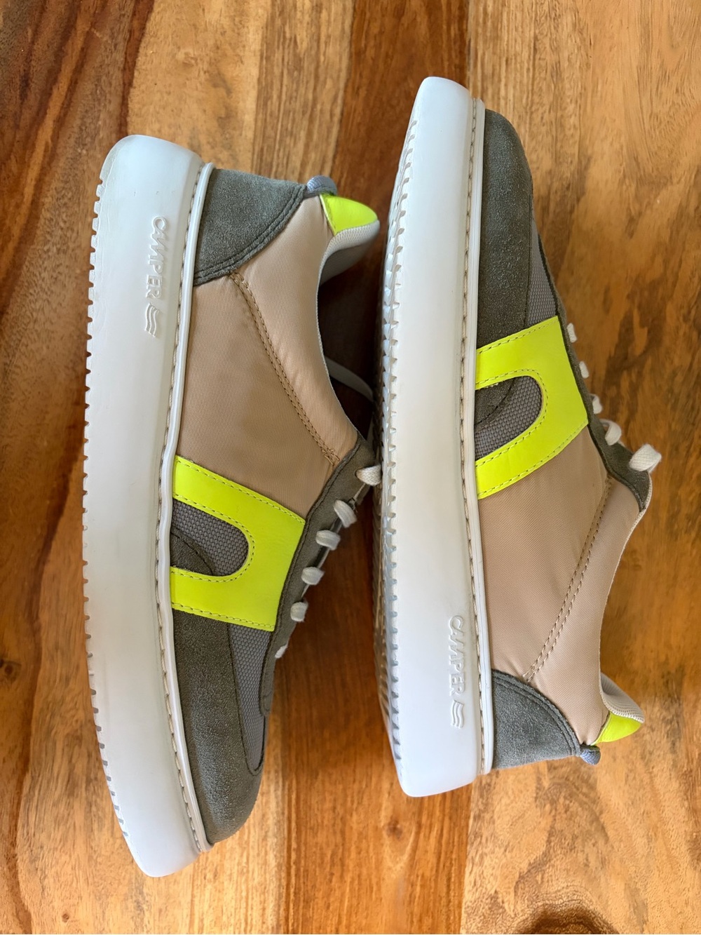 Camper Khaki green and Grey Suede & Mesh Sneakers with Neon Yellow Accent - Picture 2 of 5